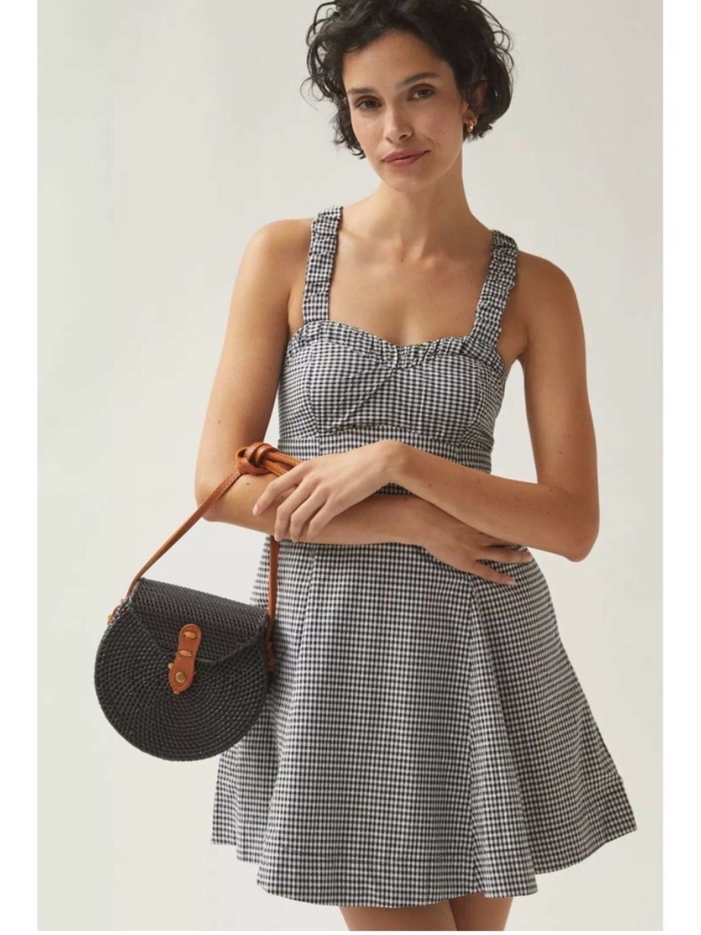 Mauve by Anthropologie Sweetheart Black-and-White Gingham Summer Mini Dress XS